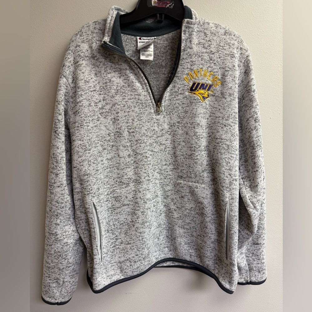 Champion Gray Quarter-Zip Sweater with UNI Embroidered Logo